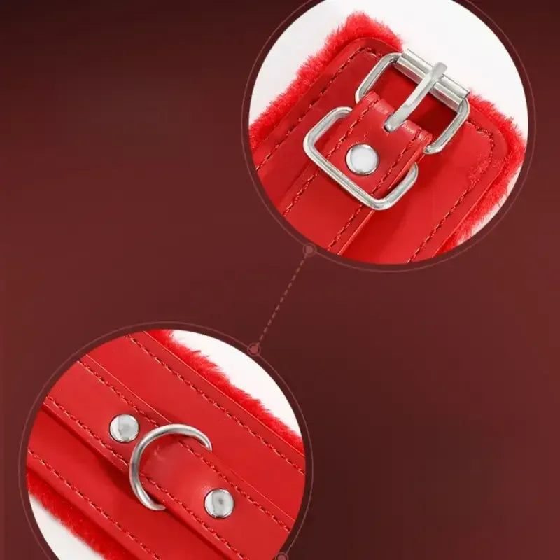 Dominitoy Plush Leatherette Ankle & Wrist Cuffs – Adjustable BDSM Restraints