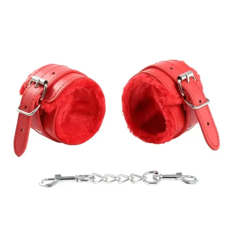 Dominitoy Plush Leatherette Ankle & Wrist Cuffs – Adjustable BDSM Restraints