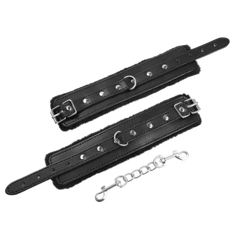 Dominitoy Plush Leatherette Ankle & Wrist Cuffs – Adjustable BDSM Restraints