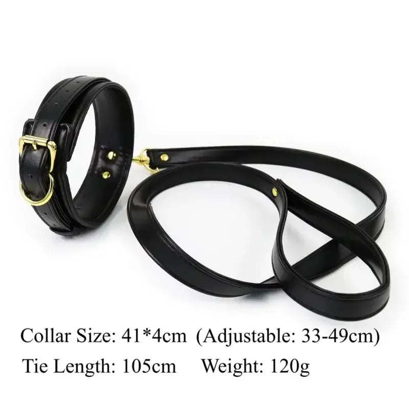 Dominitoy PU Leather BDSM Collar and Leash Set, Adjustable Padded Neck
