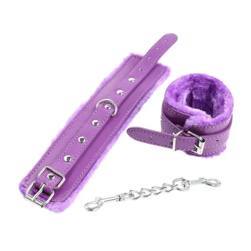 Dominitoy Purple / Handcuff Plush Leatherette Ankle & Wrist Cuffs – Adjustable BDSM Restraints
