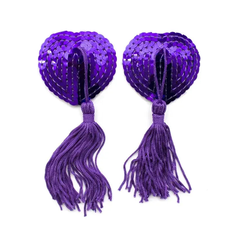Dominitoy Purple Heart Shaped Nipple Covers with Sequins + Tassels