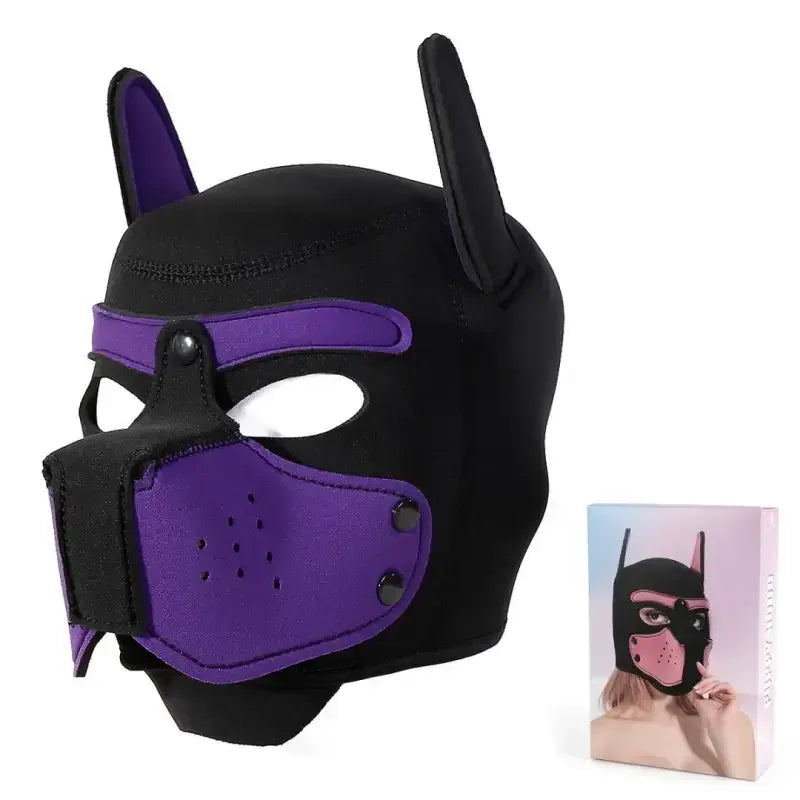 Dominitoy Purple Neoprene Puppy Hood with Removable Muzzle — Unisex Pup Play Mask