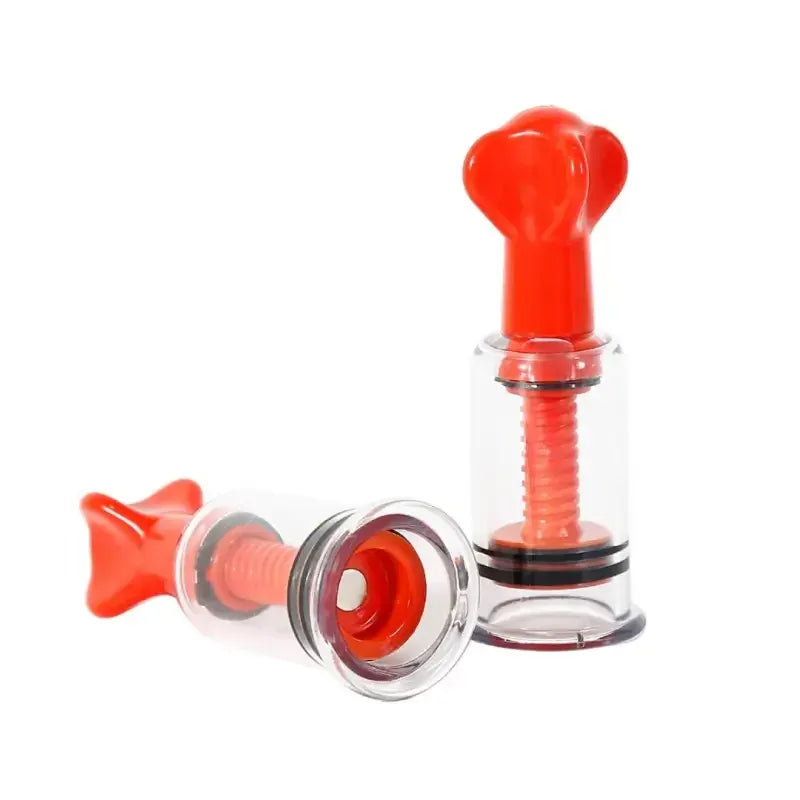 Dominitoy Red / 2.5cm Adjustable Nipple Suckers Set — Clear Suction Cups