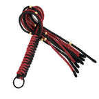 Dominitoy red black rope flogger twisted display on white background