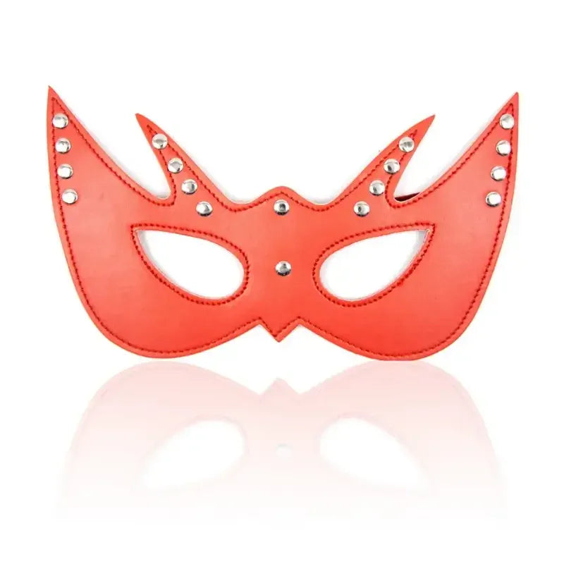 Dominitoy Red Blindfold Mask – Leather Look, Studded Eye Mask for Couples