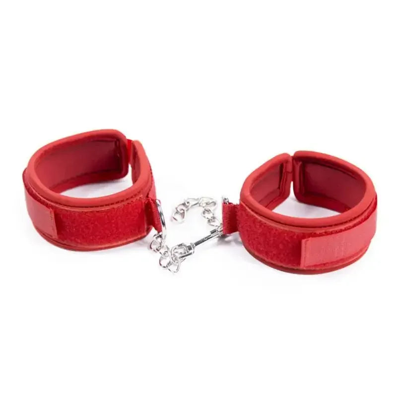Dominitoy Red / Hand Soft Padded Handcuffs with Metal Chain – Adjustable BDSM Restraints