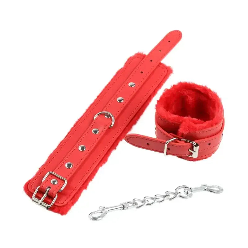 Dominitoy Red / Handcuff Plush Leatherette Ankle & Wrist Cuffs – Adjustable BDSM Restraints