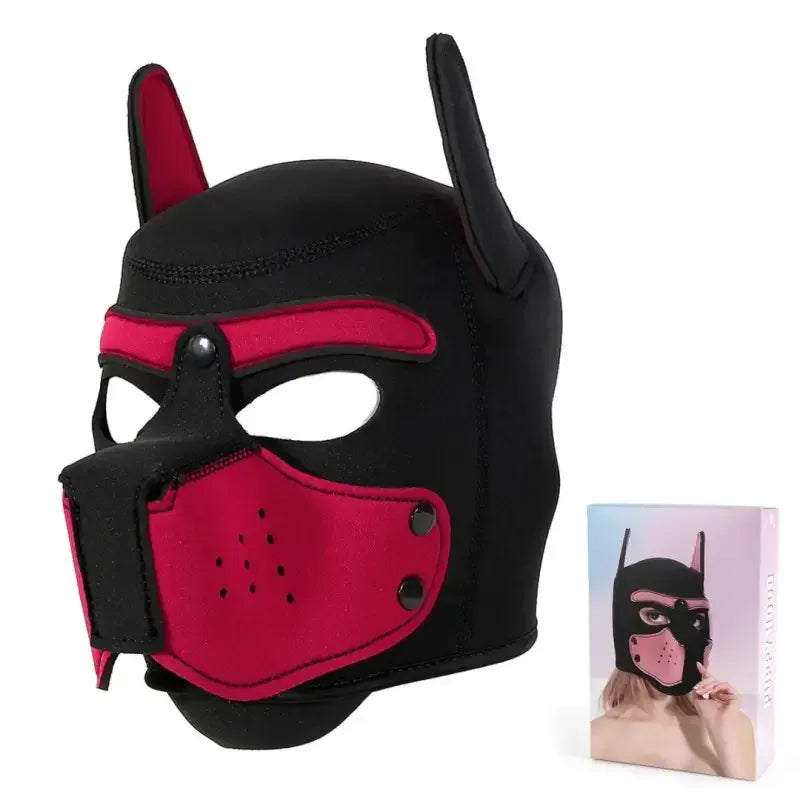 Dominitoy Red Neoprene Puppy Hood with Removable Muzzle — Unisex Pup Play Mask