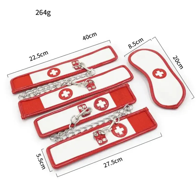 Dominitoy Red Nurse Role Play Restraints – 4-pc Medical Bondage Cuffs & Blindfold