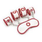 Dominitoy Red Nurse Role Play Restraints – 4-pc Medical Bondage Cuffs & Blindfold
