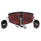 Dominitoy Red / One size Red Brocade Corset Belt + Detachable Cuffs – Chinese Floral Cincher