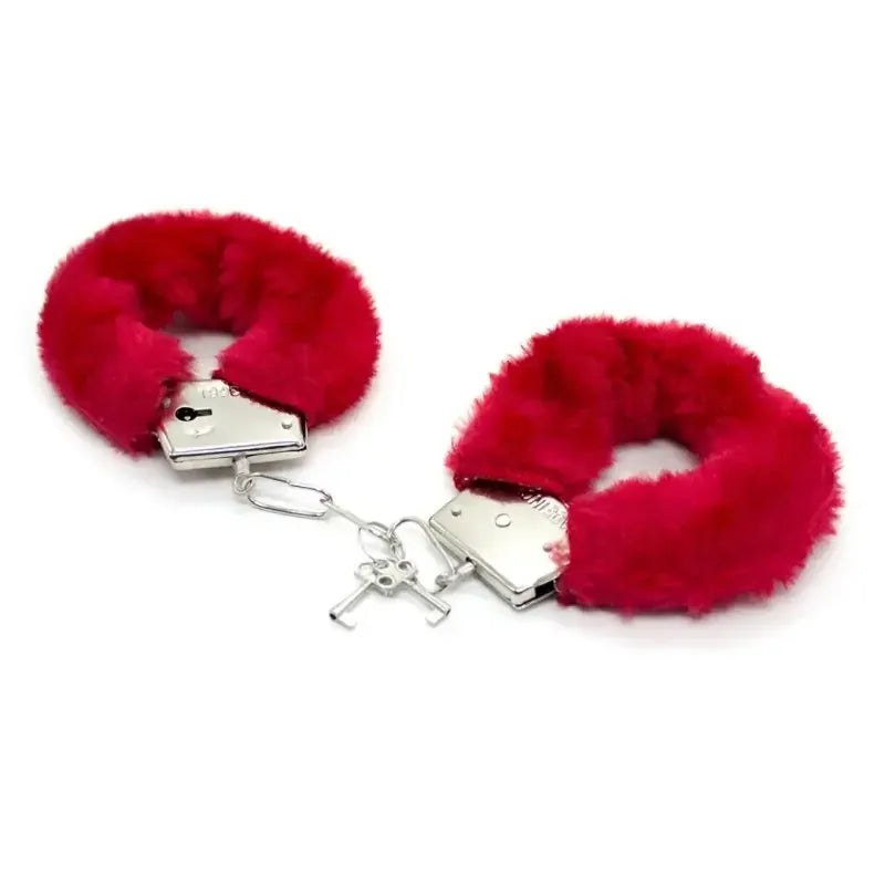 Dominitoy Red Red Fuzzy Handcuffs Set with Blindfold — Beginner Bondage Kit