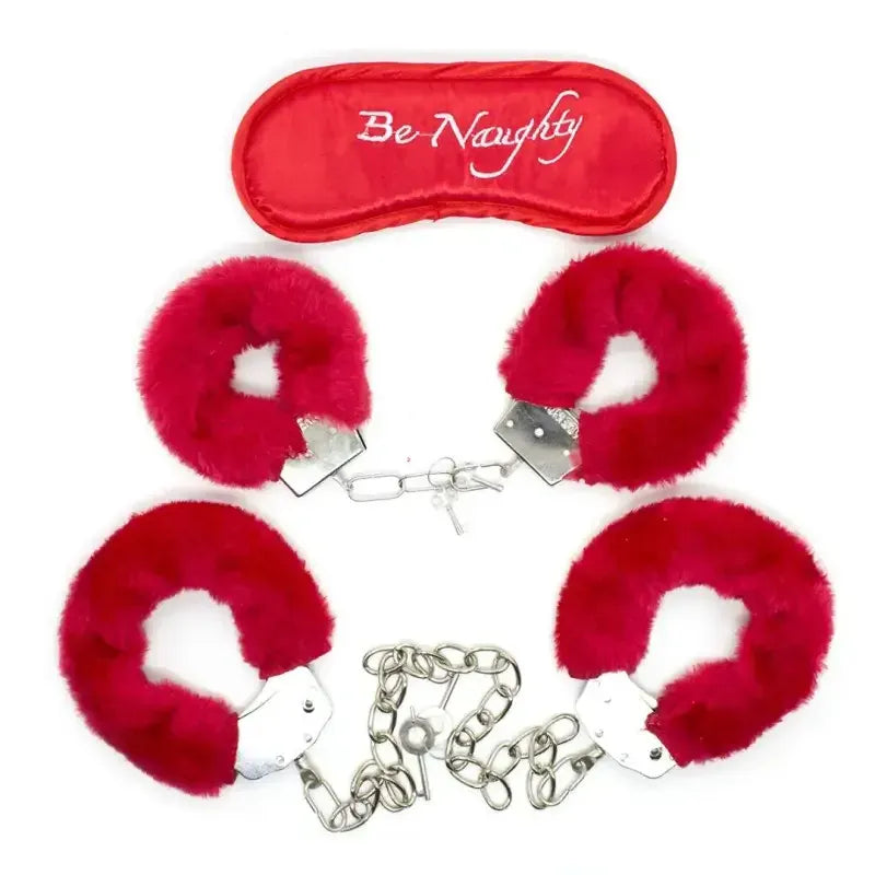 Dominitoy Red Red Fuzzy Handcuffs Set with Blindfold — Beginner Bondage Kit