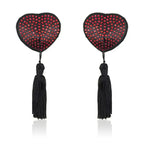 Dominitoy Red Rhinestone Heart Nipple Covers with Tassels - Reusable Crystal Pasties