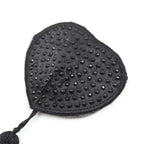 Dominitoy Rhinestone Heart Nipple Covers with Tassels - Reusable Crystal Pasties