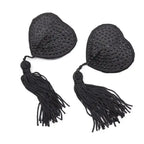 Dominitoy Rhinestone Heart Nipple Covers with Tassels - Reusable Crystal Pasties