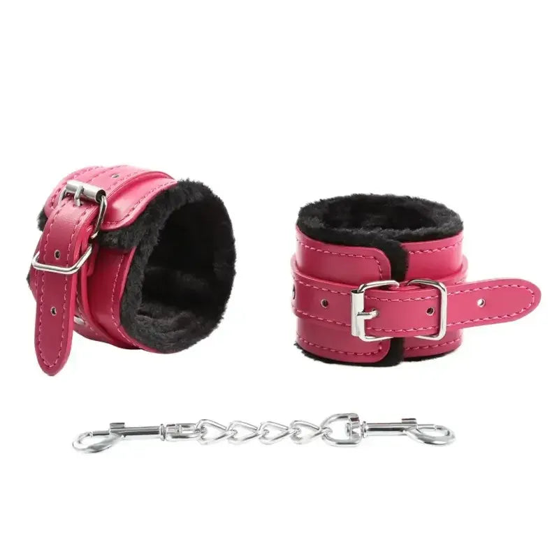 Dominitoy Rose Red / Handcuff Plush Leatherette Ankle & Wrist Cuffs – Adjustable BDSM Restraints