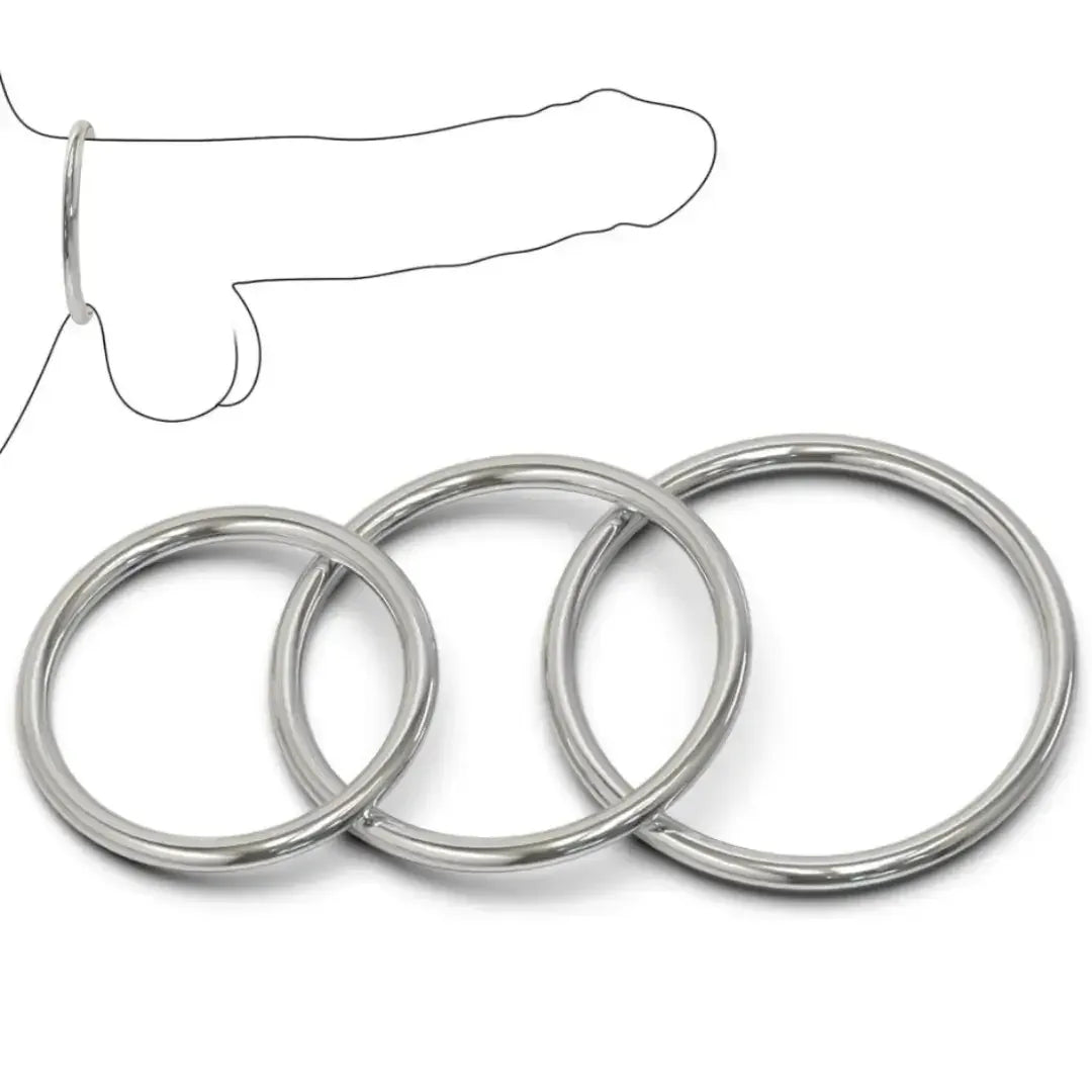 Dominitoy Silver / 3 Pcs Dominitoy Stainless Steel Cock Ring Set - 3 Sizes Premium Metal Penis Rings