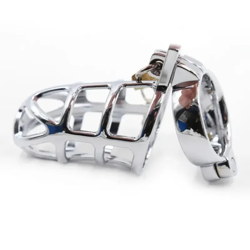 Dominitoy Silver Chastity Cage for Men - Metal Penis Cage with Lock