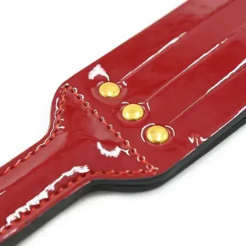 Dominitoy Split Slapper Spanking Paddle, Red Patent PU with Wrist Loop
