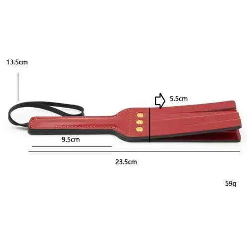 Dominitoy Split Slapper Spanking Paddle, Red Patent PU with Wrist Loop