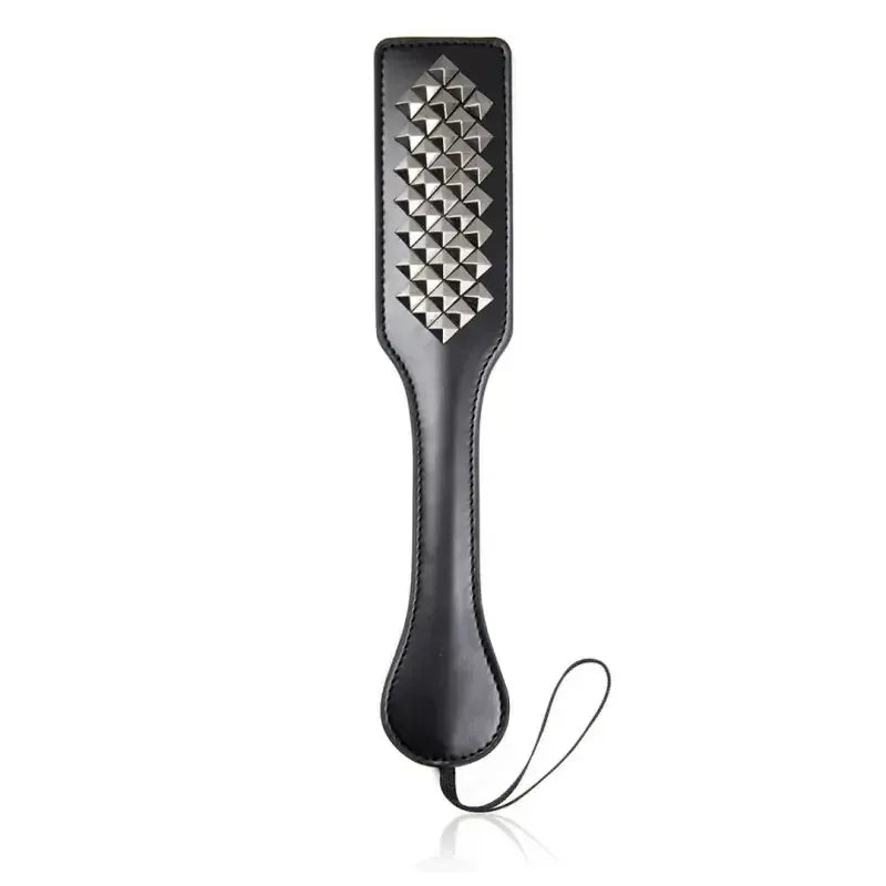 Dominitoy Studded Leather Paddle - Dual Sided BDSM Spanking Toy with Pyramid Studs