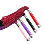 Dominitoy double sided suede flogger in pink purple red and black color options
