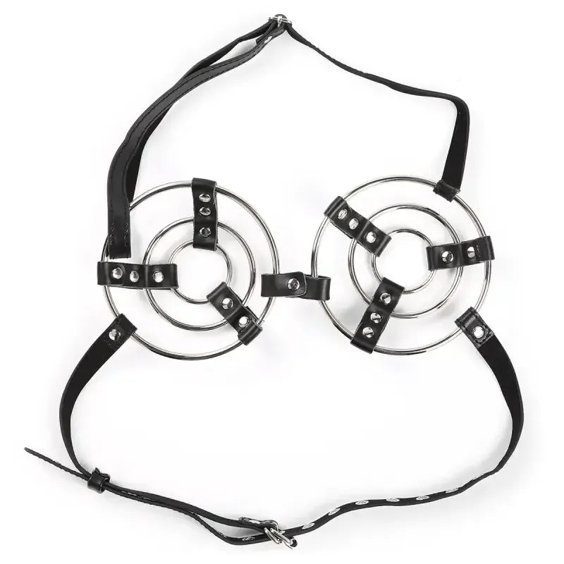 Dominitoy Triple O-Ring Body Harness - Adjustable Leather Chest Cage Lingerie