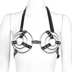 Dominitoy Triple O-Ring Body Harness - Adjustable Leather Chest Cage Lingerie