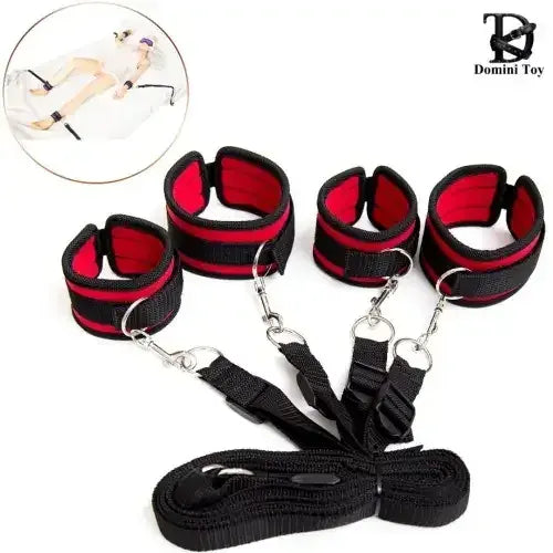 Dominitoy Under Bed 4‑Point Restraint Kit, Soft Padded Cuffs & Blindfold