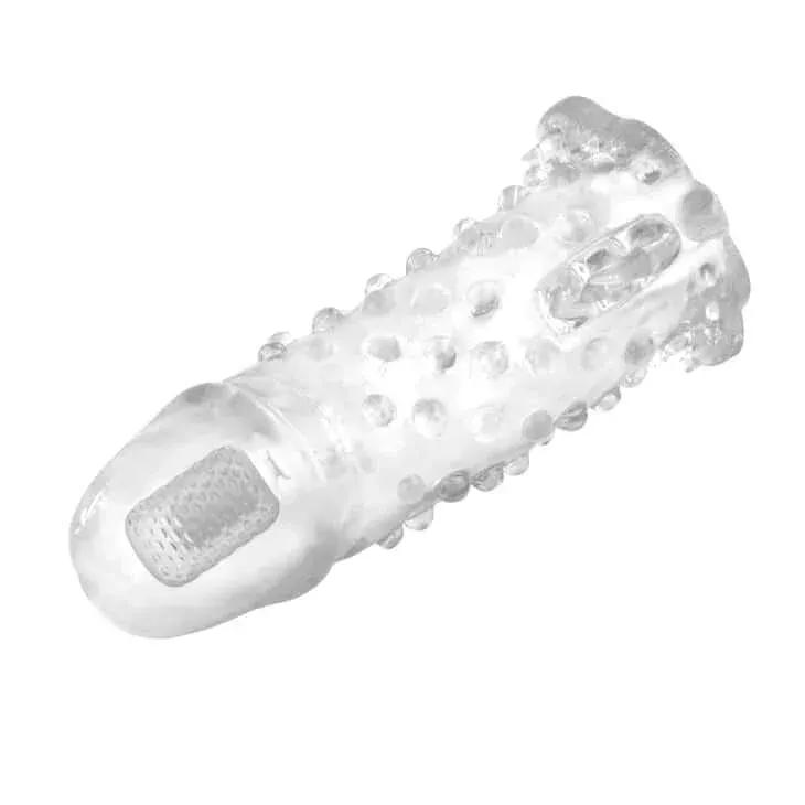 Dominitoy Vibrating Cock Sleeve — TPR Extension, Ribbed Texture, Tip Vibration