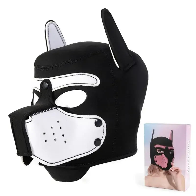 Dominitoy White Neoprene Puppy Hood with Removable Muzzle — Unisex Pup Play Mask
