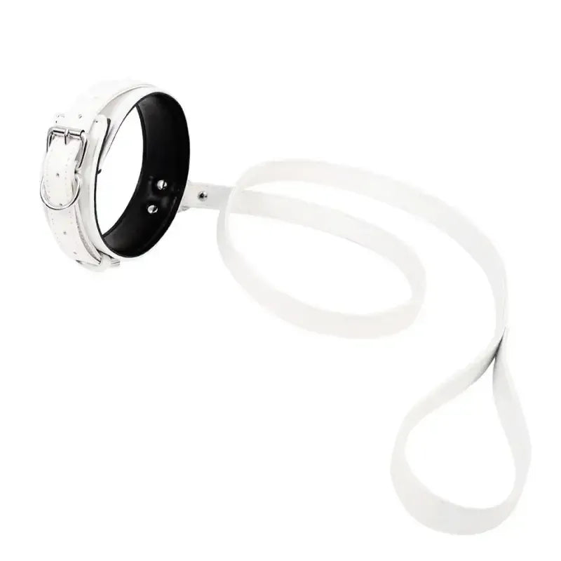 Dominitoy White PU Leather BDSM Collar and Leash Set, Adjustable Padded Neck