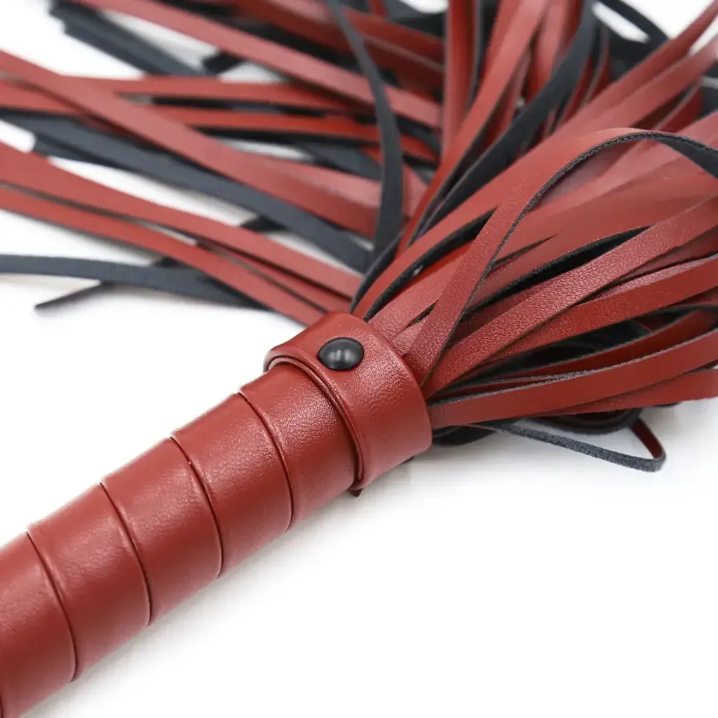 Dominitoy Wine Red Burgundy Leather Flogger - Two-Tone BDSM Whip for Couples Play