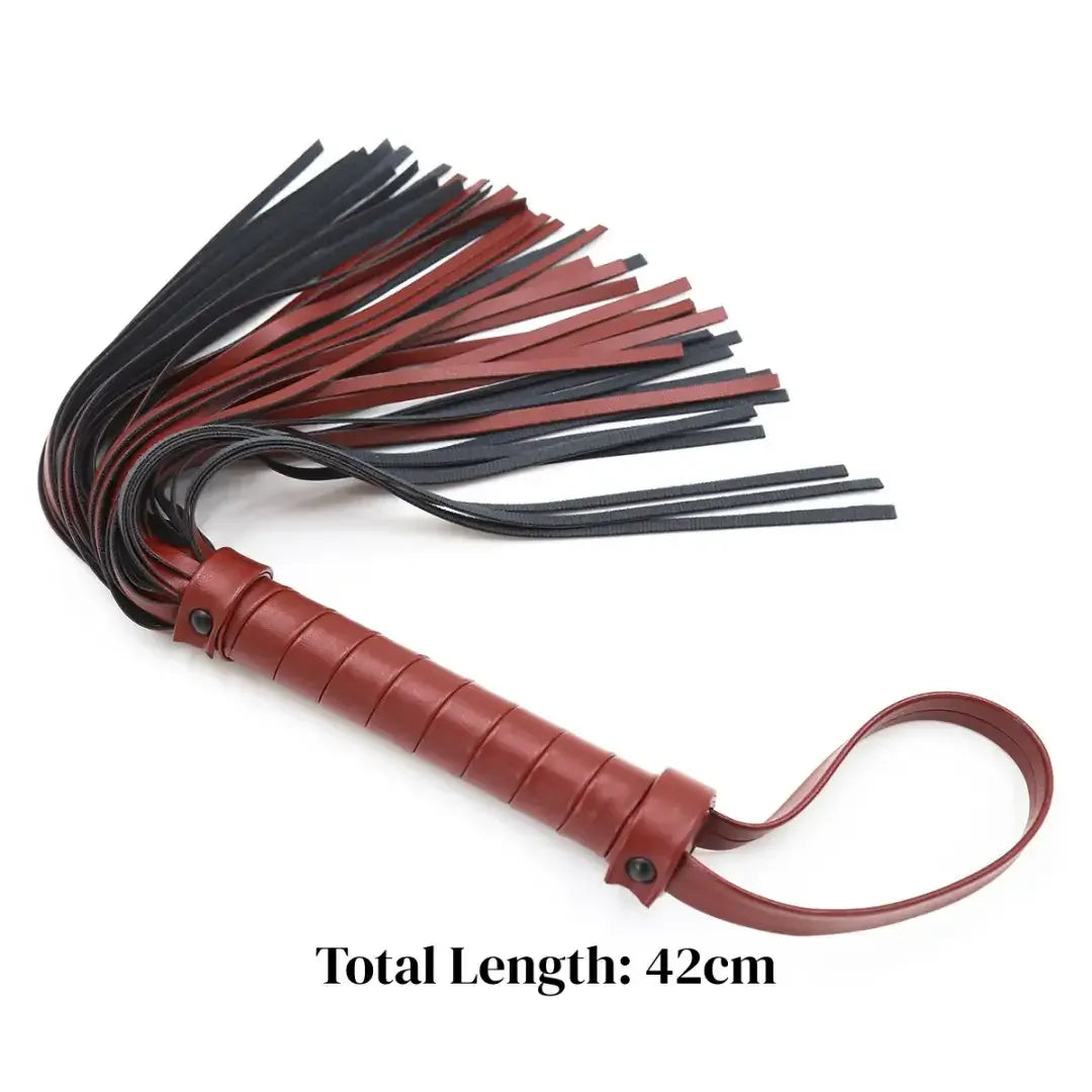 Dominitoy Wine Red Burgundy Leather Flogger - Two-Tone BDSM Whip for Couples Play