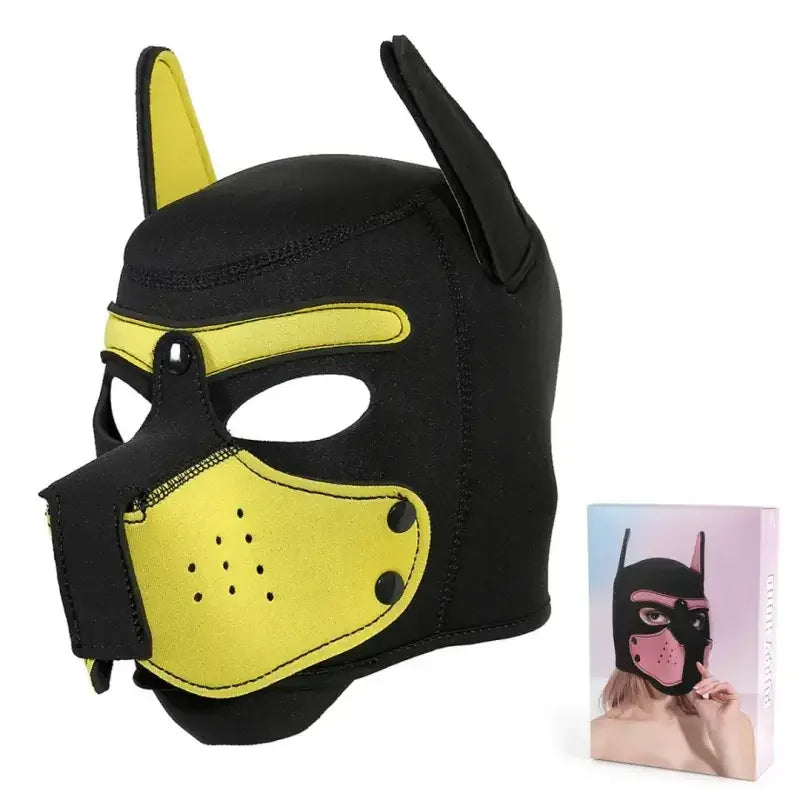 Dominitoy Yellow Neoprene Puppy Hood with Removable Muzzle — Unisex Pup Play Mask