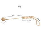Dominitoy yellow rope ball flogger size chart showing 43cm total length and 96g weight