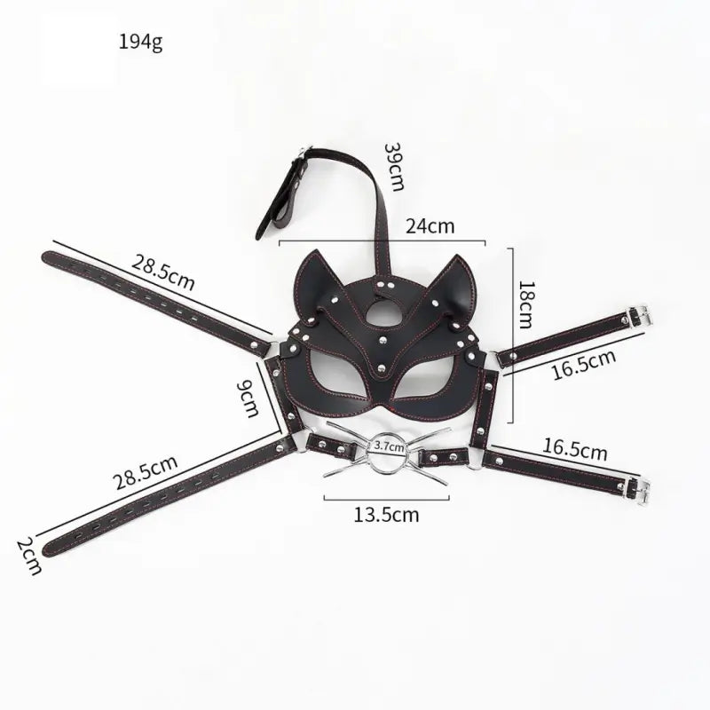 Fox BDSM Mask with O-Ring Gag - Adjustable Faux Leather Harness
